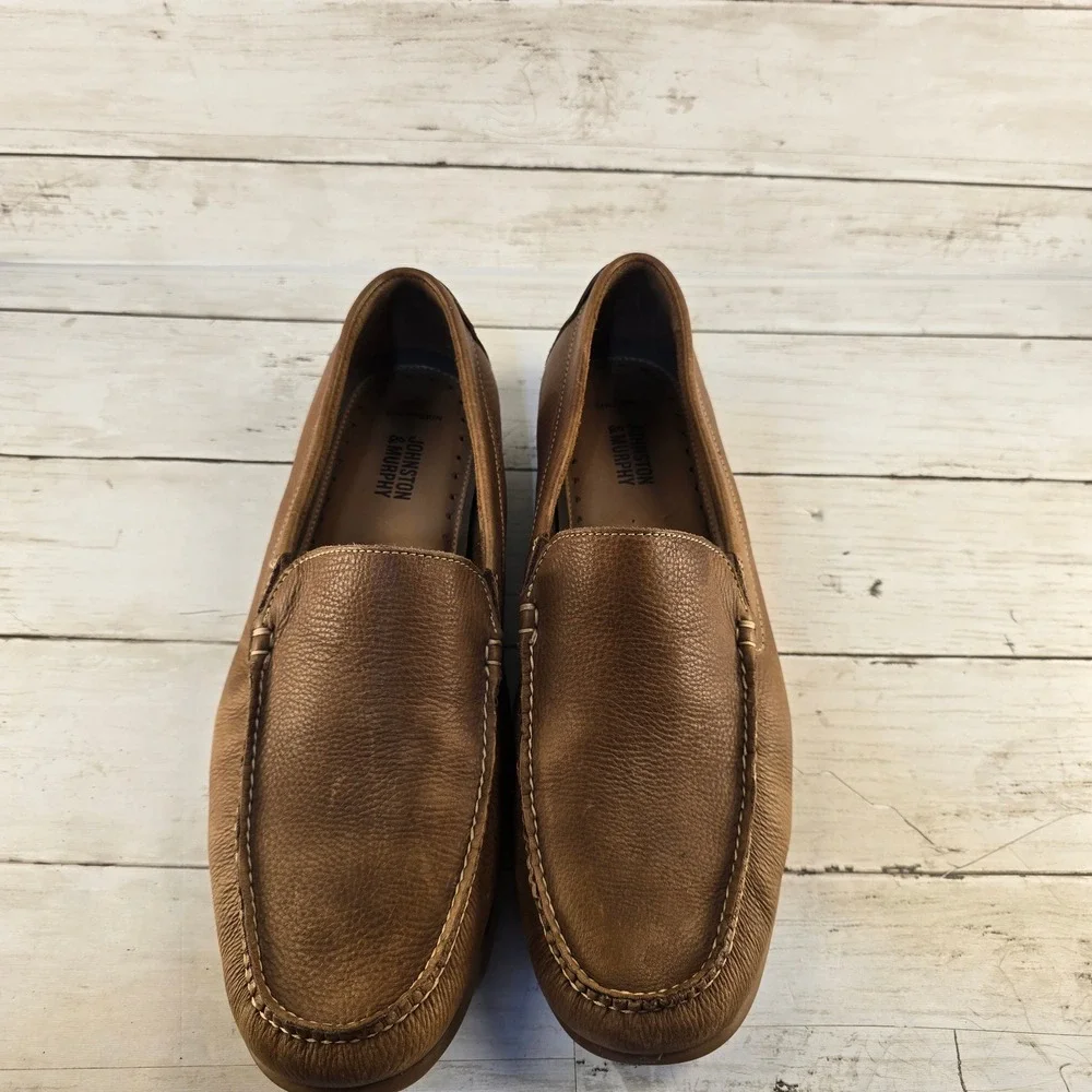 Johnston & Murphy Mens Brown Sheepskin Leather Driving Loafers Slip On Shoes